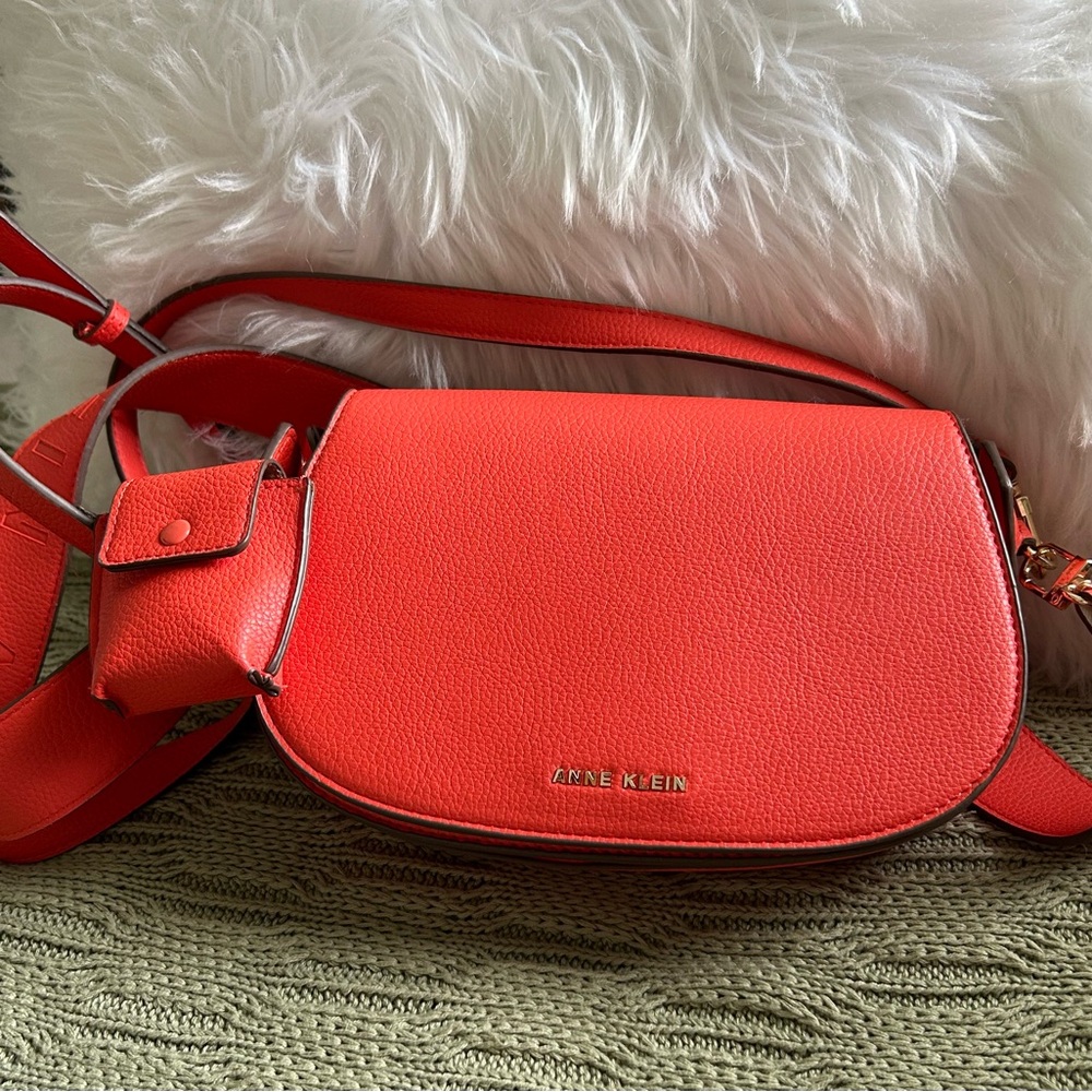 NEW Anne Klein Pebbled Crossbody Bag - Bright Orange, Size Medium